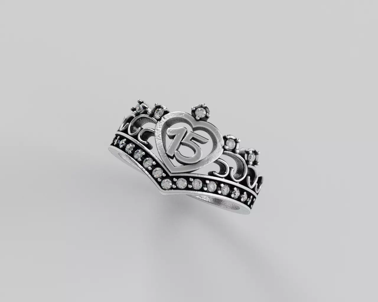 Ring 15 Years crown heart - Anillo 15 Corazon Corona 3D print model_9