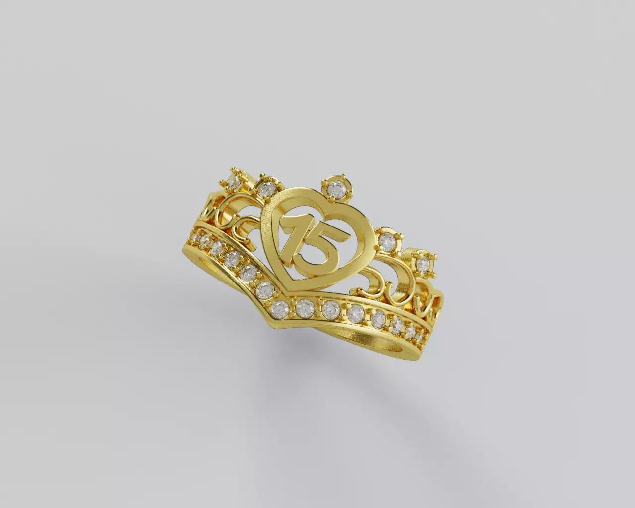 Ring 15 Years crown heart - Anillo 15 Corazon Corona 3D print model_11