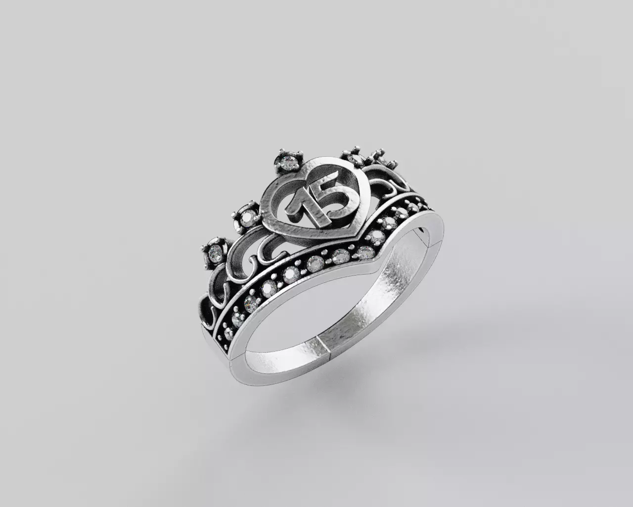 Ring 15 Years crown heart - Anillo 15 Corazon Corona 3D print model_8
