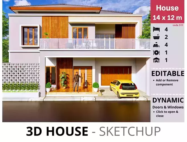 House 14x12m code 511 - Sketchup 3D model 3D model