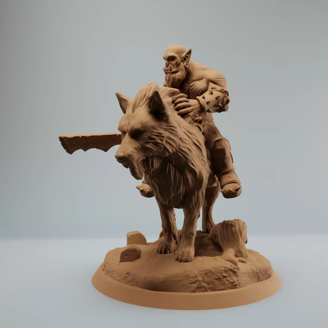 Orc Rider on Dire Wolf Supported 3D print model_4