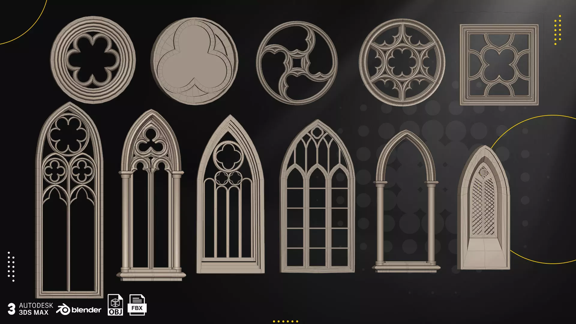 Gothic Window Pack Low-poly 3D model_1