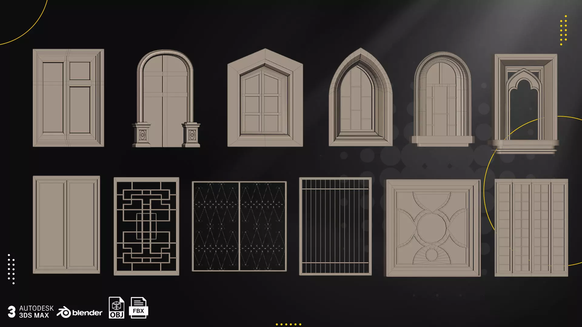Gothic Window Pack Low-poly 3D model_4