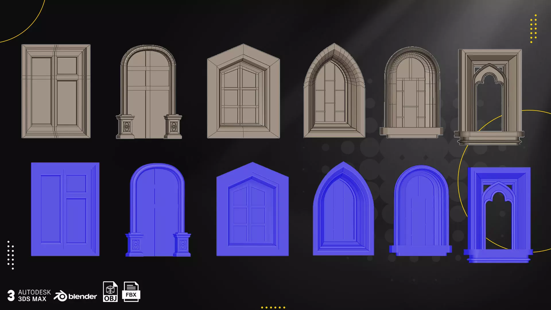 Gothic Window Pack Low-poly 3D model_6