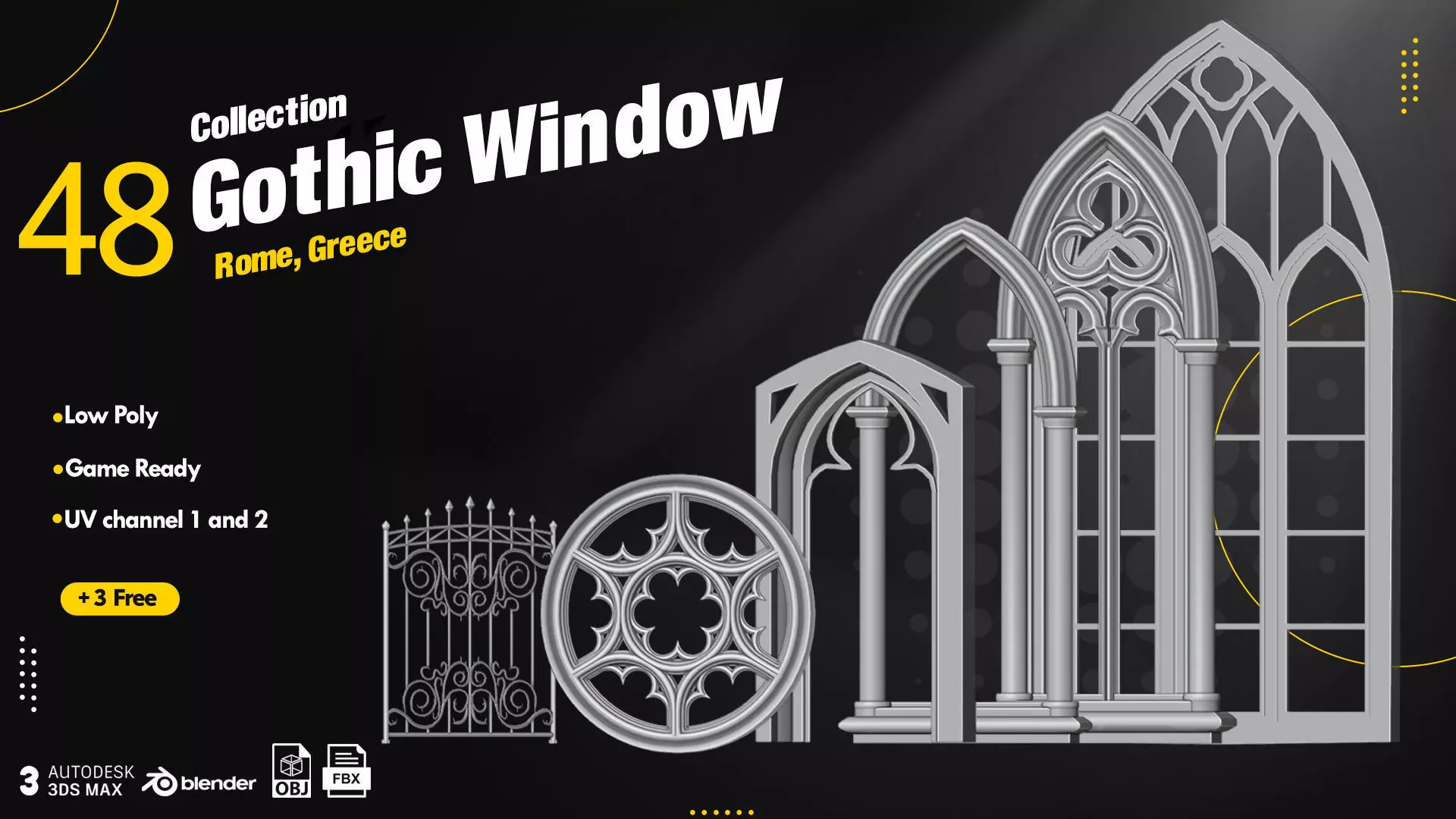 Gothic Window Pack Low-poly 3D model_0