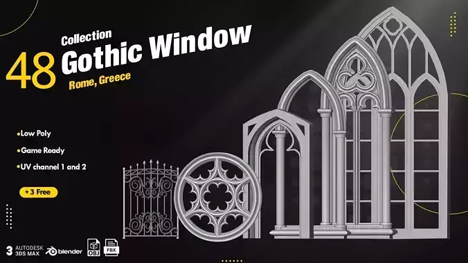  Gothic Window Pack Low-poly 3D model
