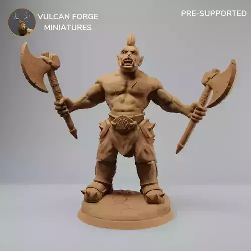 Orc Berserker with Two Axes  supported 3D print model