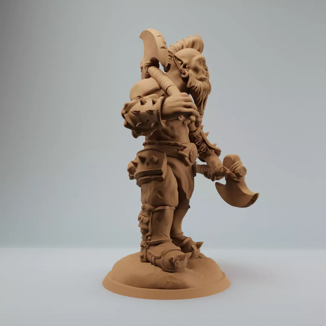 Orc Berserker with Two Axes Standing supported 3D print model_2