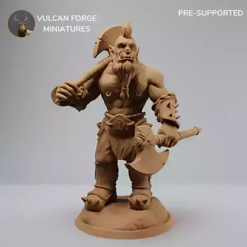 Orc Berserker with Two Axes Standing supported 3D print model