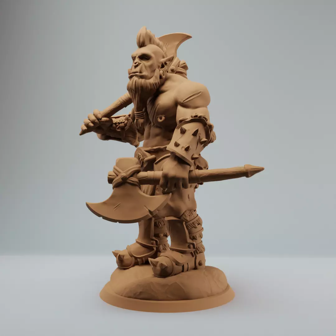 Orc Berserker with Two Axes Standing supported 3D print model_1