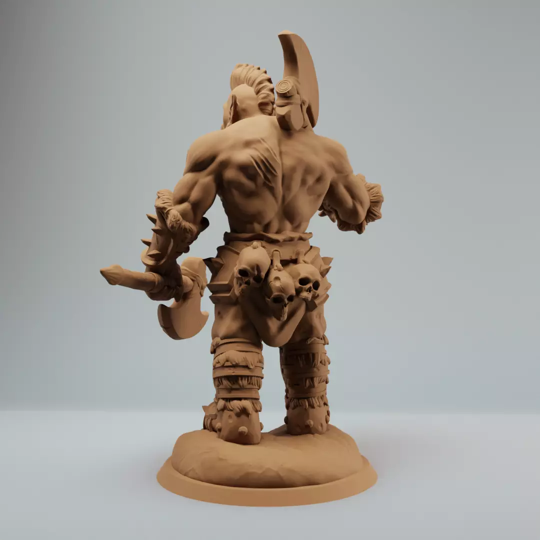 Orc Berserker with Two Axes Standing supported 3D print model_3