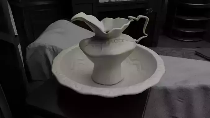 Vintage Pottery Pitcher And Wash Basin Low-poly 3D model