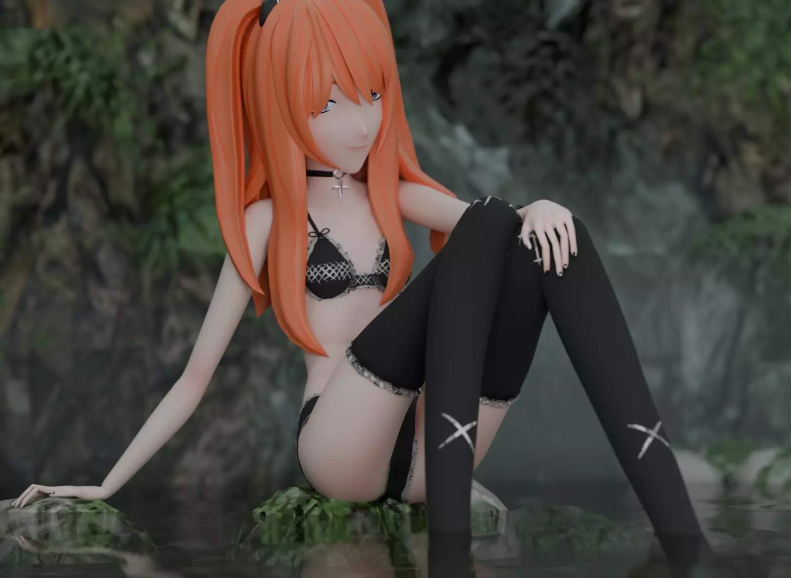 Asuka Langley Soryu goth rigged model 3D model_0