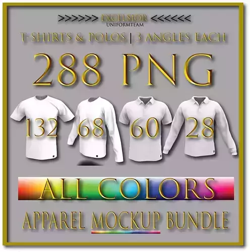  Mockup Bundle 287 PNG Files  T Shirts and Polos  3 Angles Each