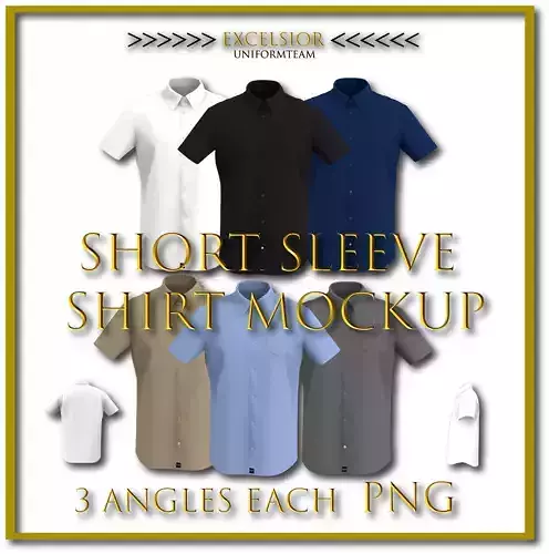  Short Sleeve Shirt Mockup  6 Colors   3 Angles Each  PNG 3D model