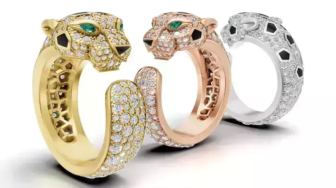 Panther Ring Medium Model Paved Onyx Enamel 3D print model