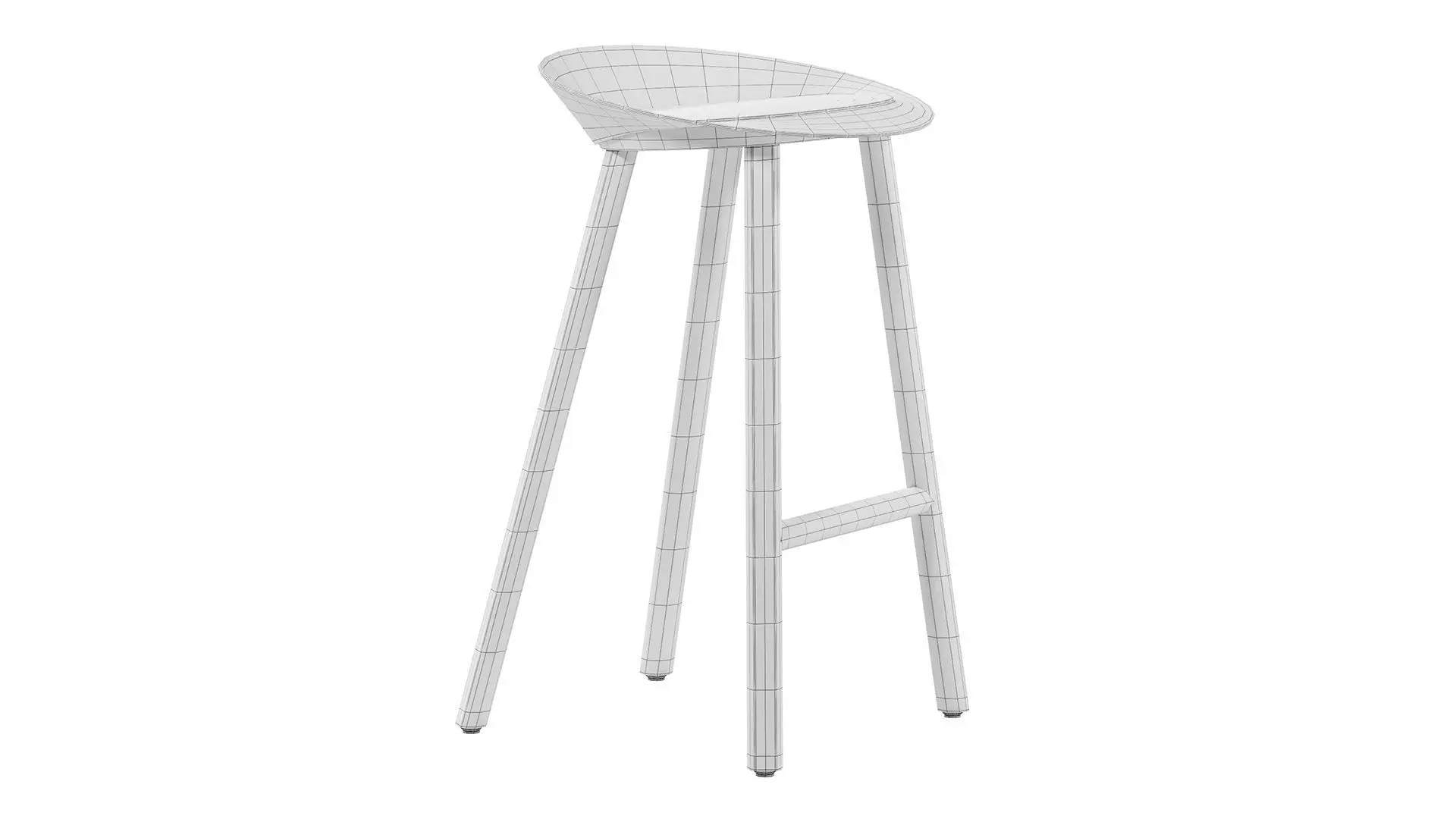 Minimal Low Backrest Stool 3D model_2