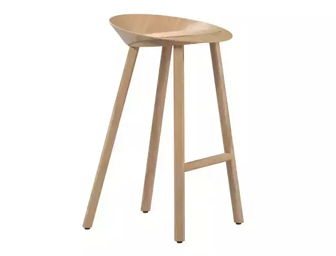 Minimal Low Backrest Stool 3D model