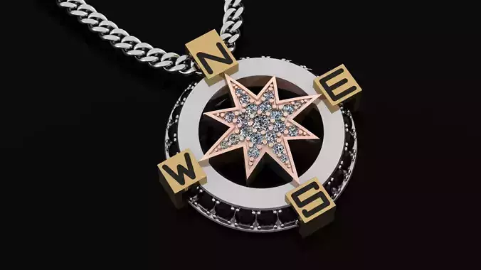 Wind rose pendant 3DM STL OBJ model for 3D printing and CNC