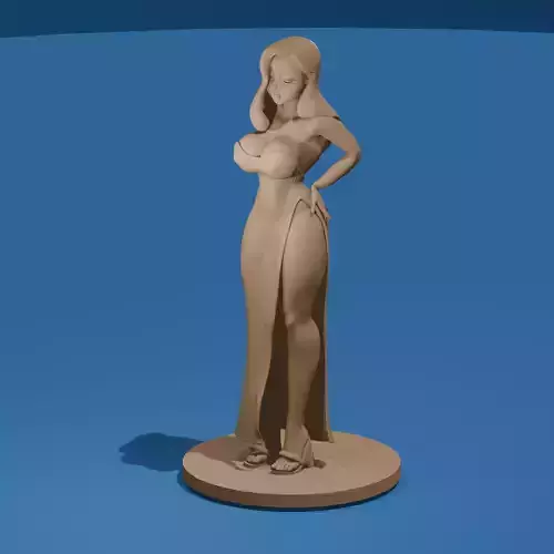 Voluptuous Toon Woman in Elegant Red Dress