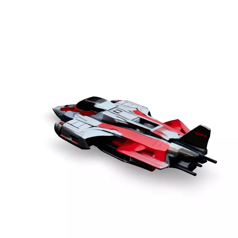 Scifi Fighter Spaceship Red  White Low-poly 3D model_2