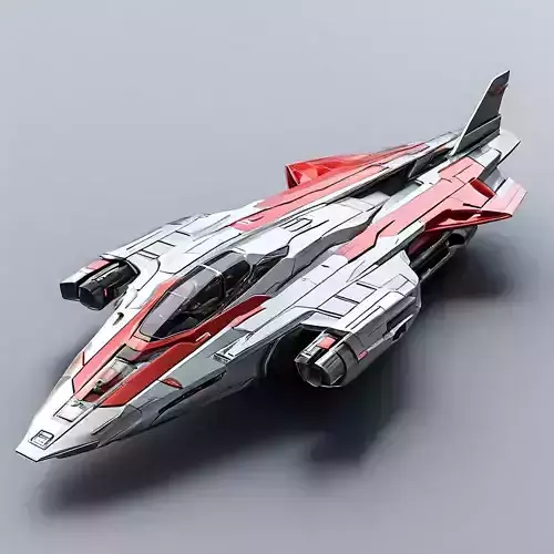 Scifi Fighter Spaceship Red  White