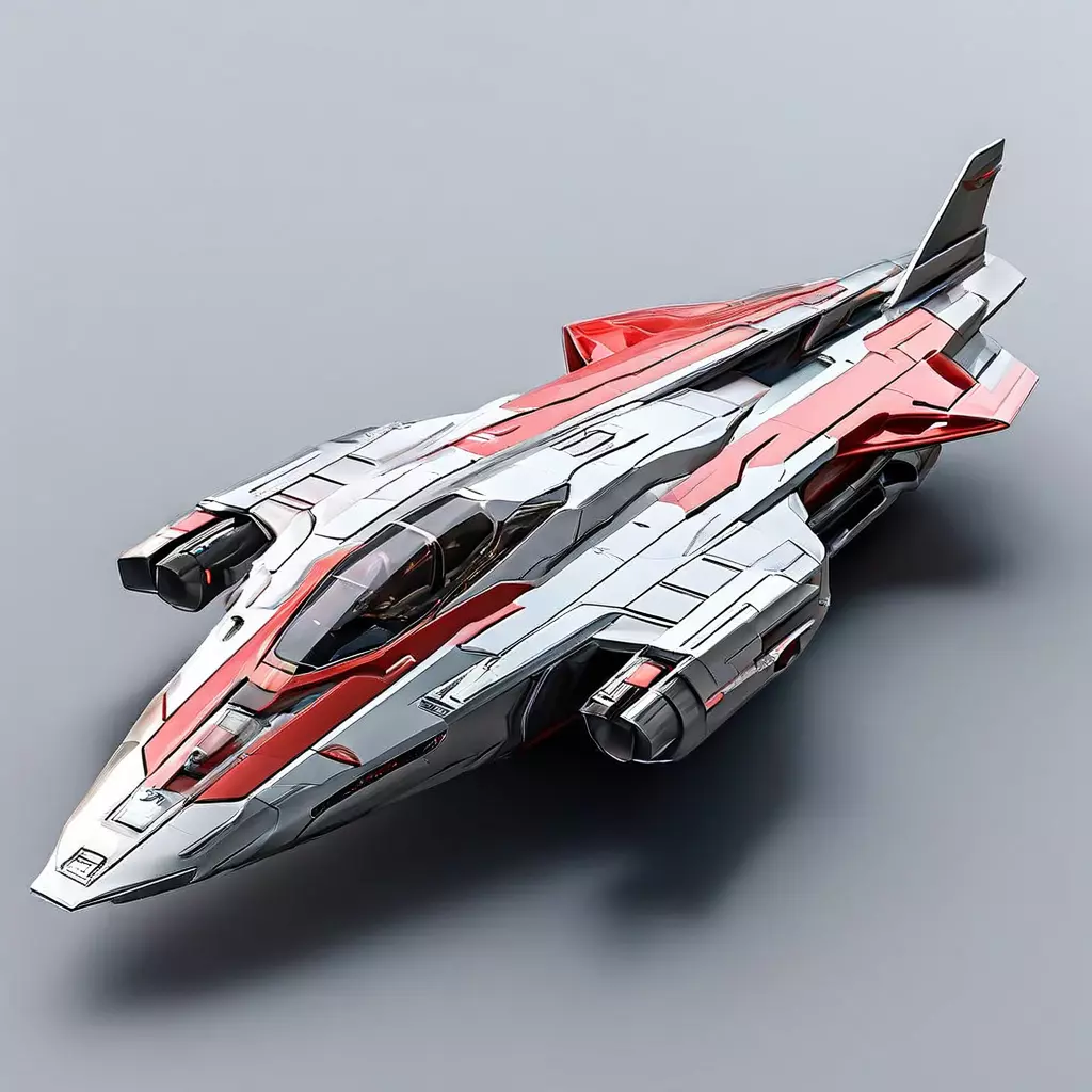 Scifi Fighter Spaceship Red  White Low-poly 3D model_0