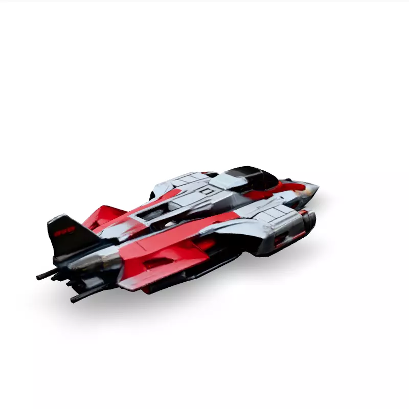 Scifi Fighter Spaceship Red  White Low-poly 3D model_1