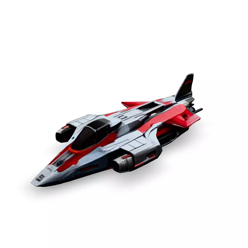 Scifi Fighter Spaceship Red  White Low-poly 3D model_5
