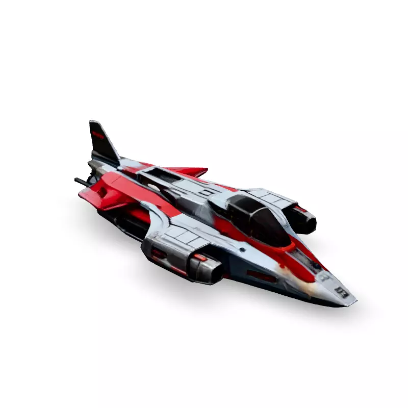 Scifi Fighter Spaceship Red  White Low-poly 3D model_4