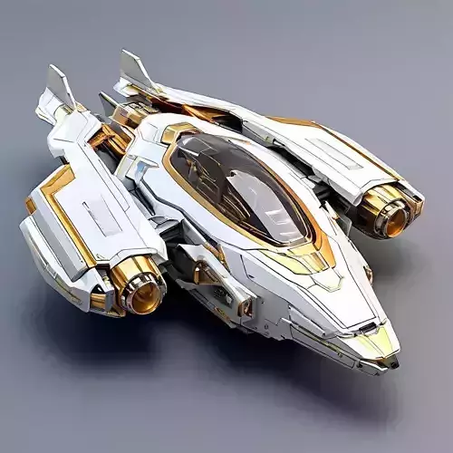 SciFi Starship White Gold Explorer Low-poly 3D model