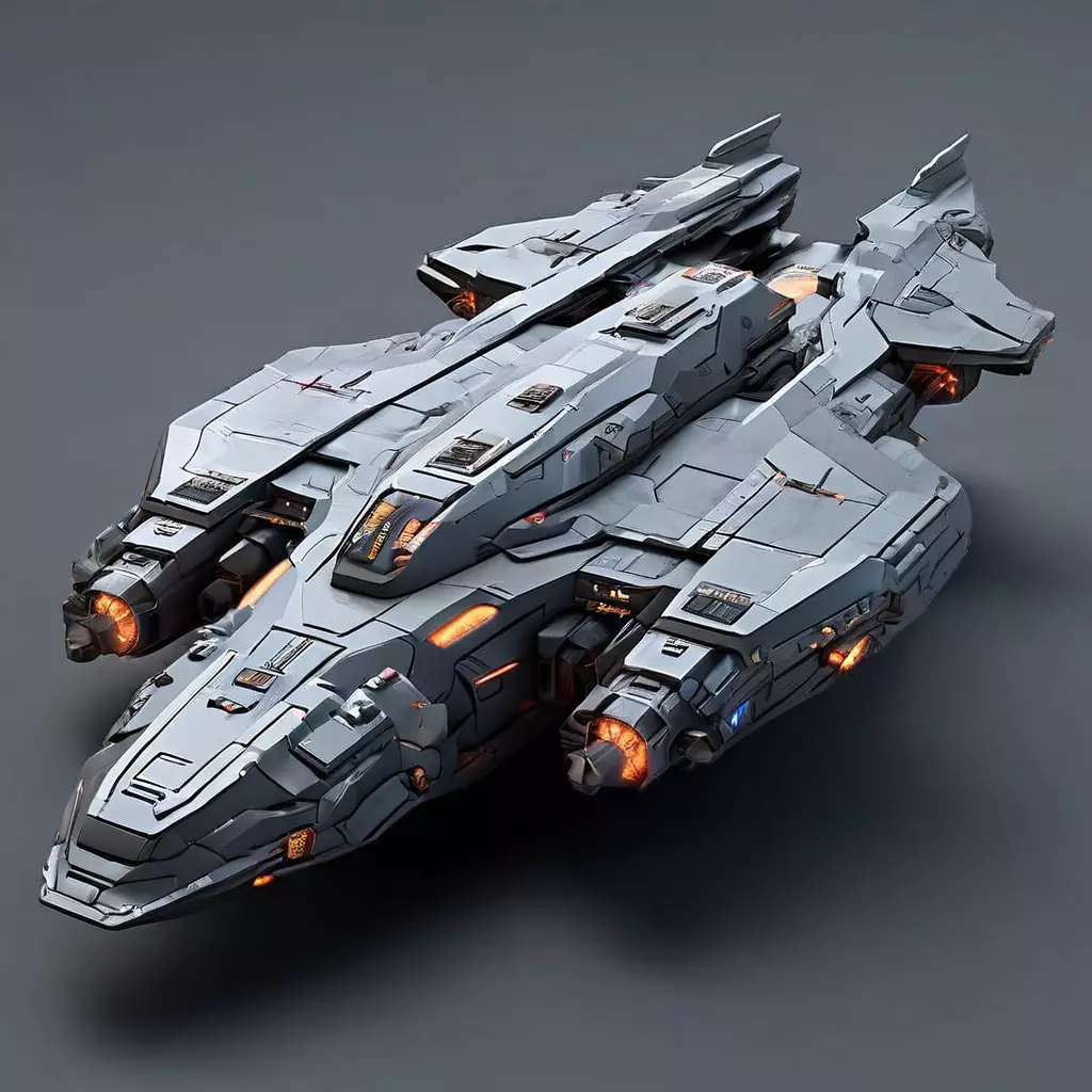 Scifi Gunship Futuristic Warship Model Low-poly 3D model_0