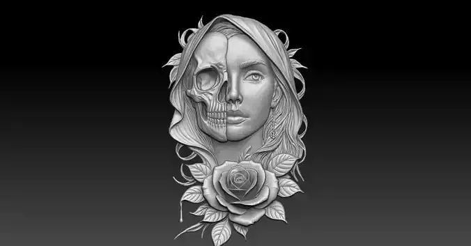 2 skull girl CNC Relief Model