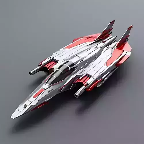 Scifi Fighter Jet Red  Silver