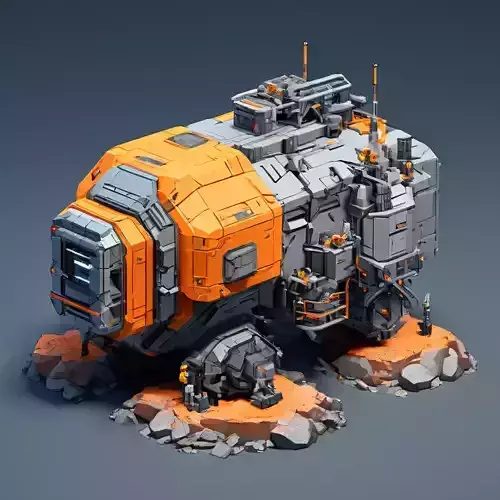 SciFi Mining Vehicle with Terrain Low-poly 3D model