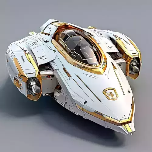 White and Gold SciFi Starship Low-poly 3D model