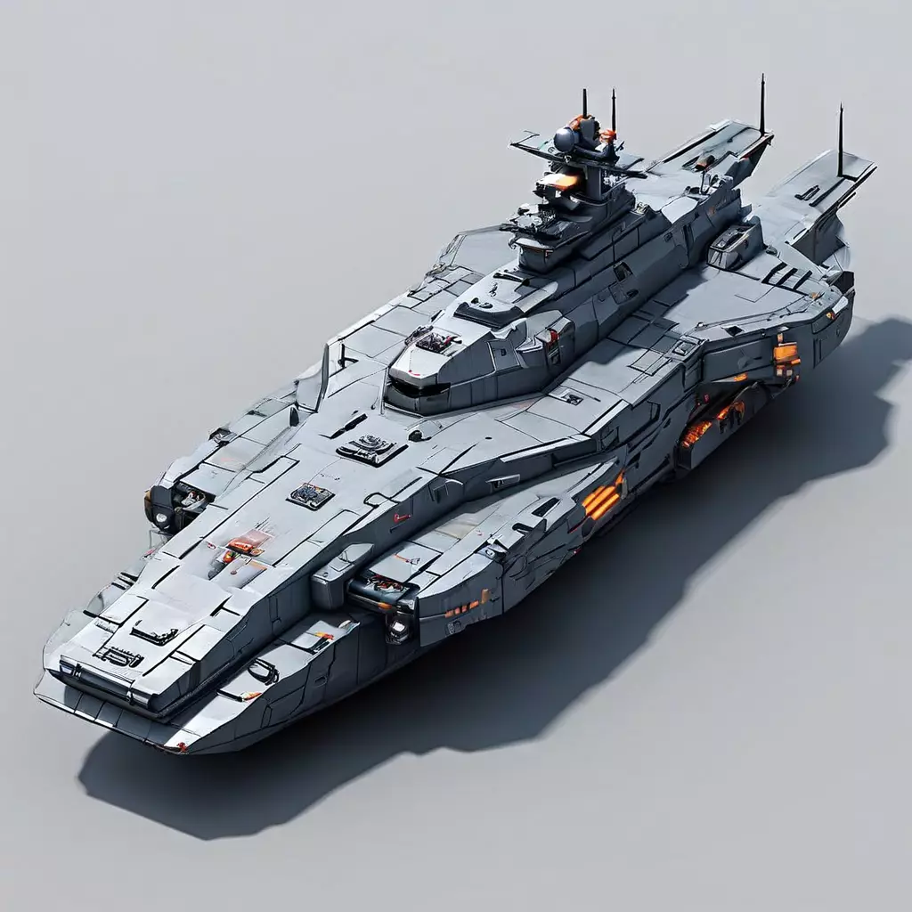 Scifi Battleship Futuristic Warship Model Low-poly 3D model_0