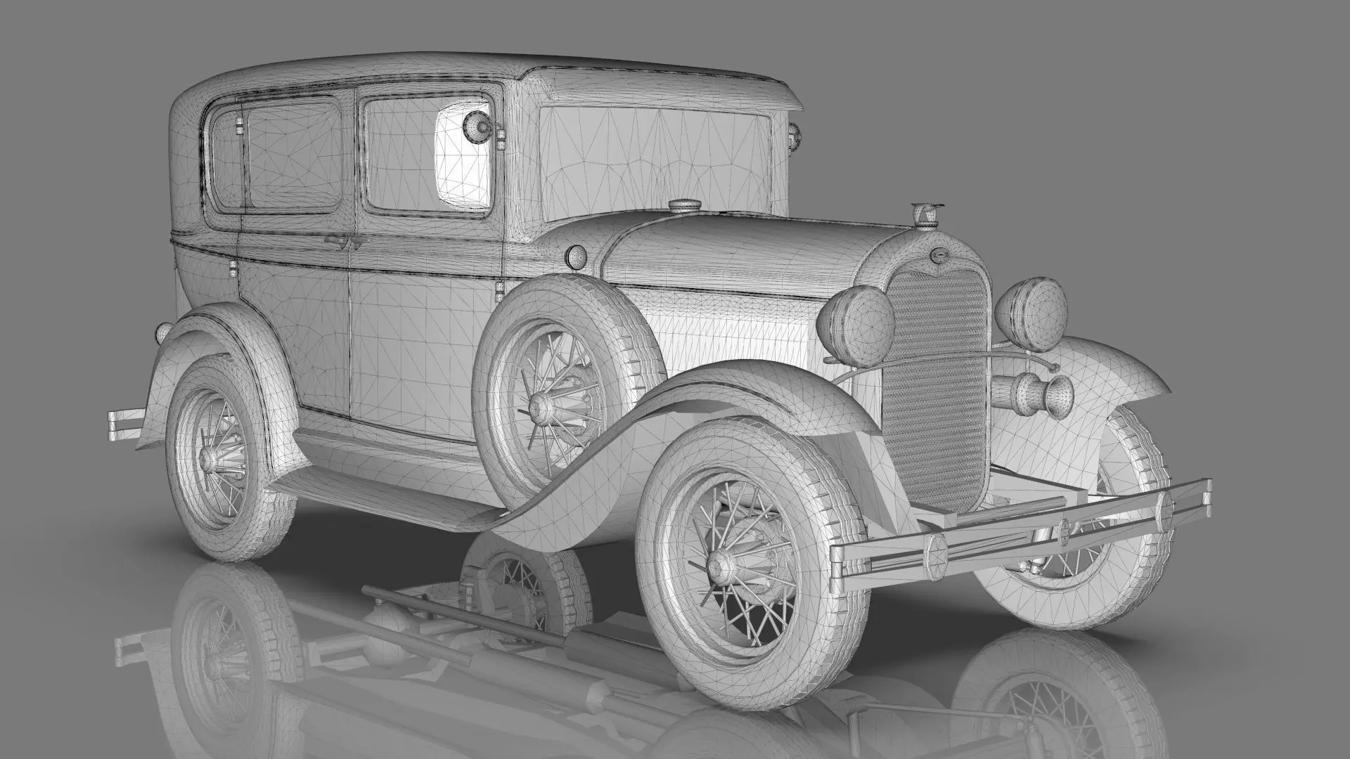 Vintage Sedan Car 1930 Low-poly 3D model_18