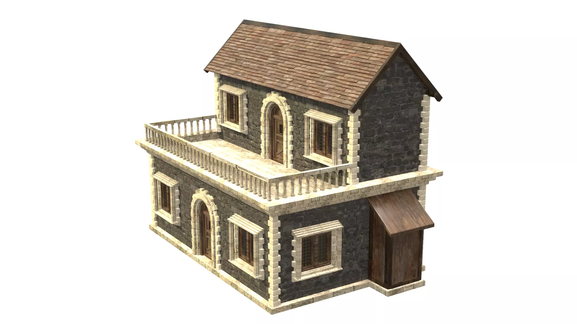 medieval house low poly city town residential house  14 3D model_2