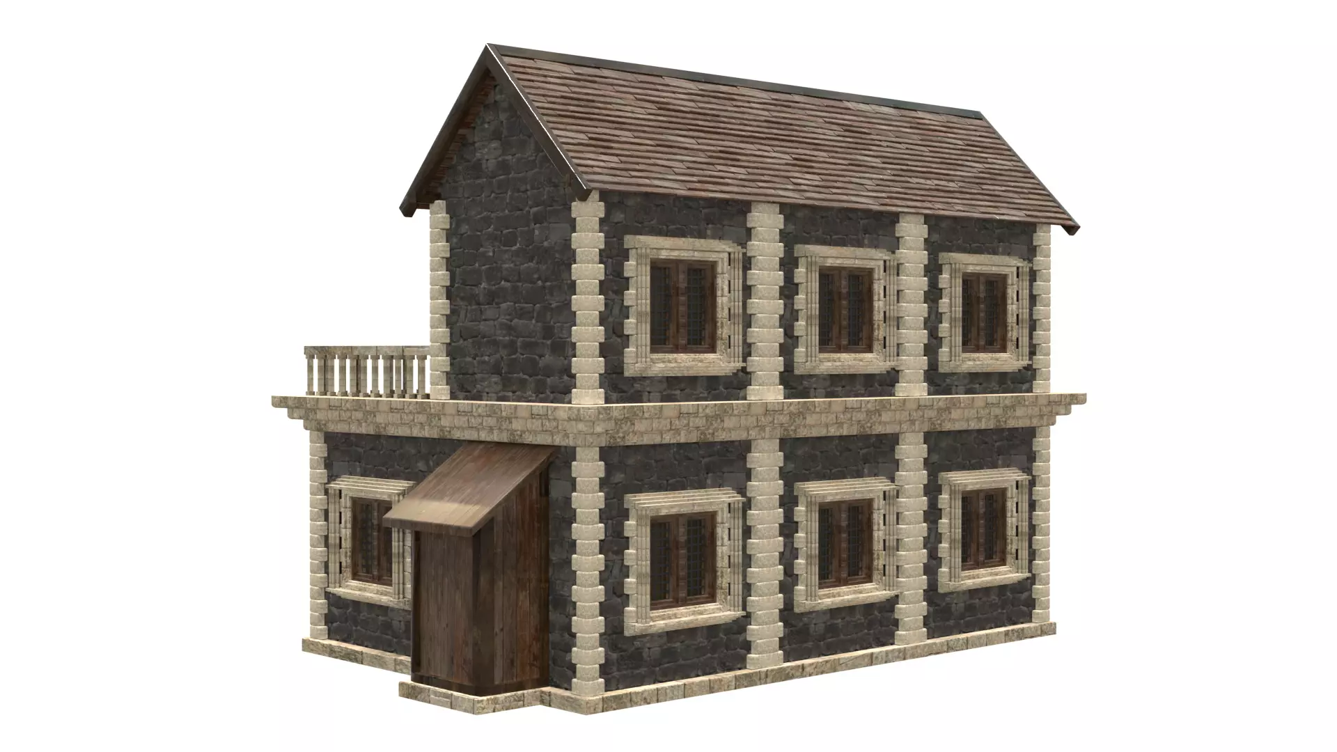 medieval house low poly city town residential house  14 3D model_4