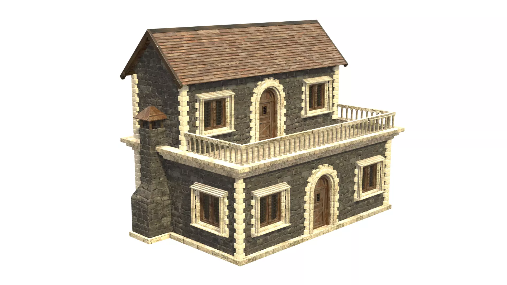 medieval house low poly city town residential house  14 3D model_0