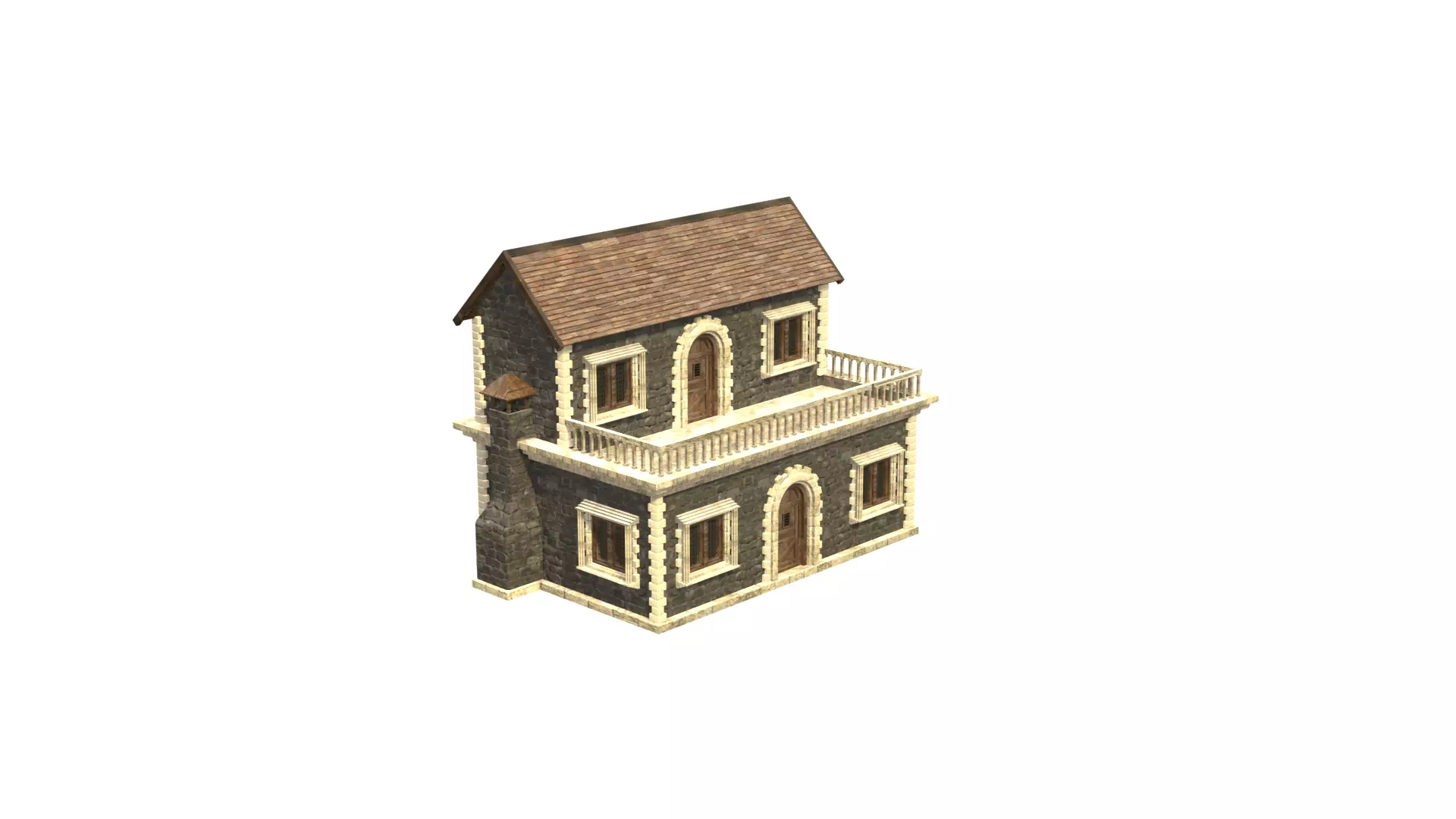 medieval house low poly city town residential house  14 3D model_9