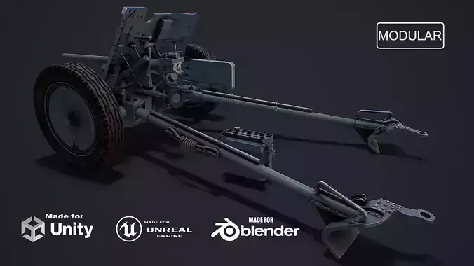 PAK 36 modular game ready 3d model Low-poly 3D model