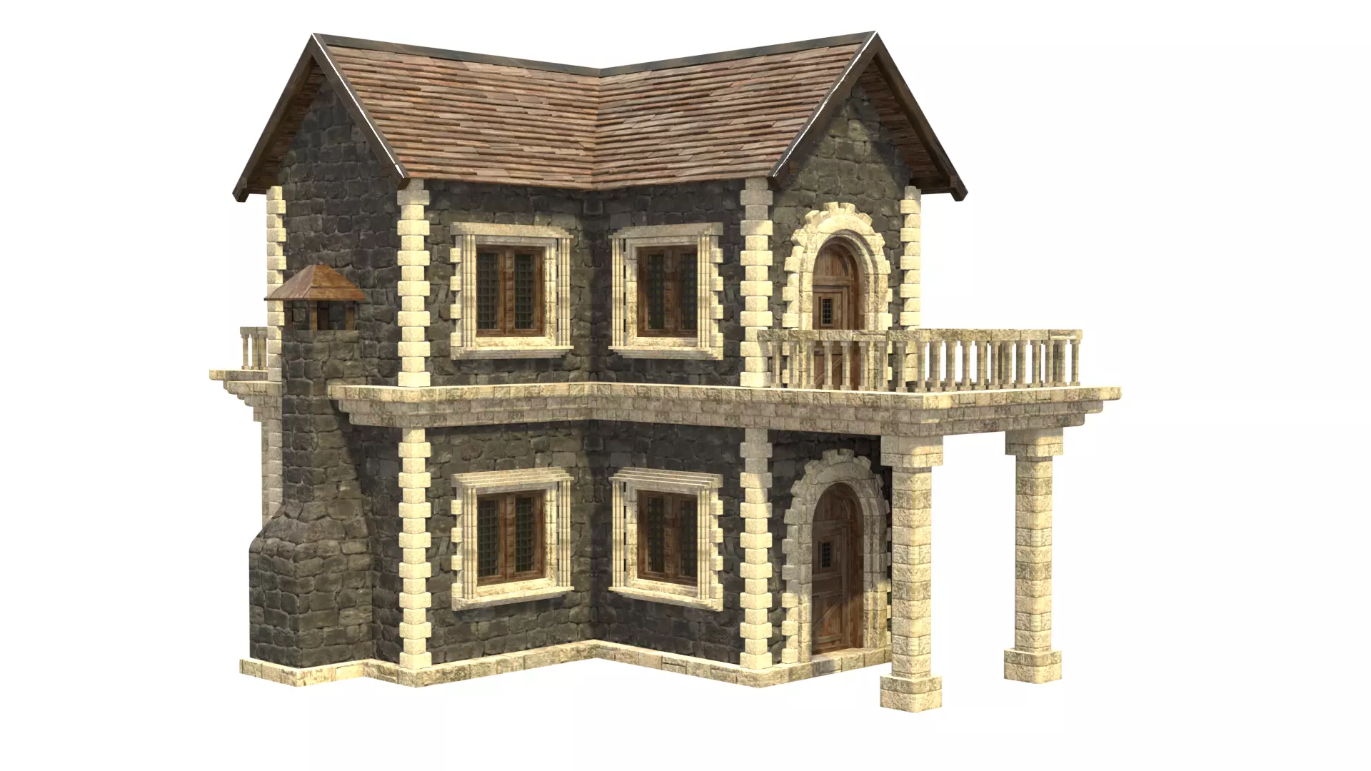 medieval house low poly city town residential house  9 3D model_8