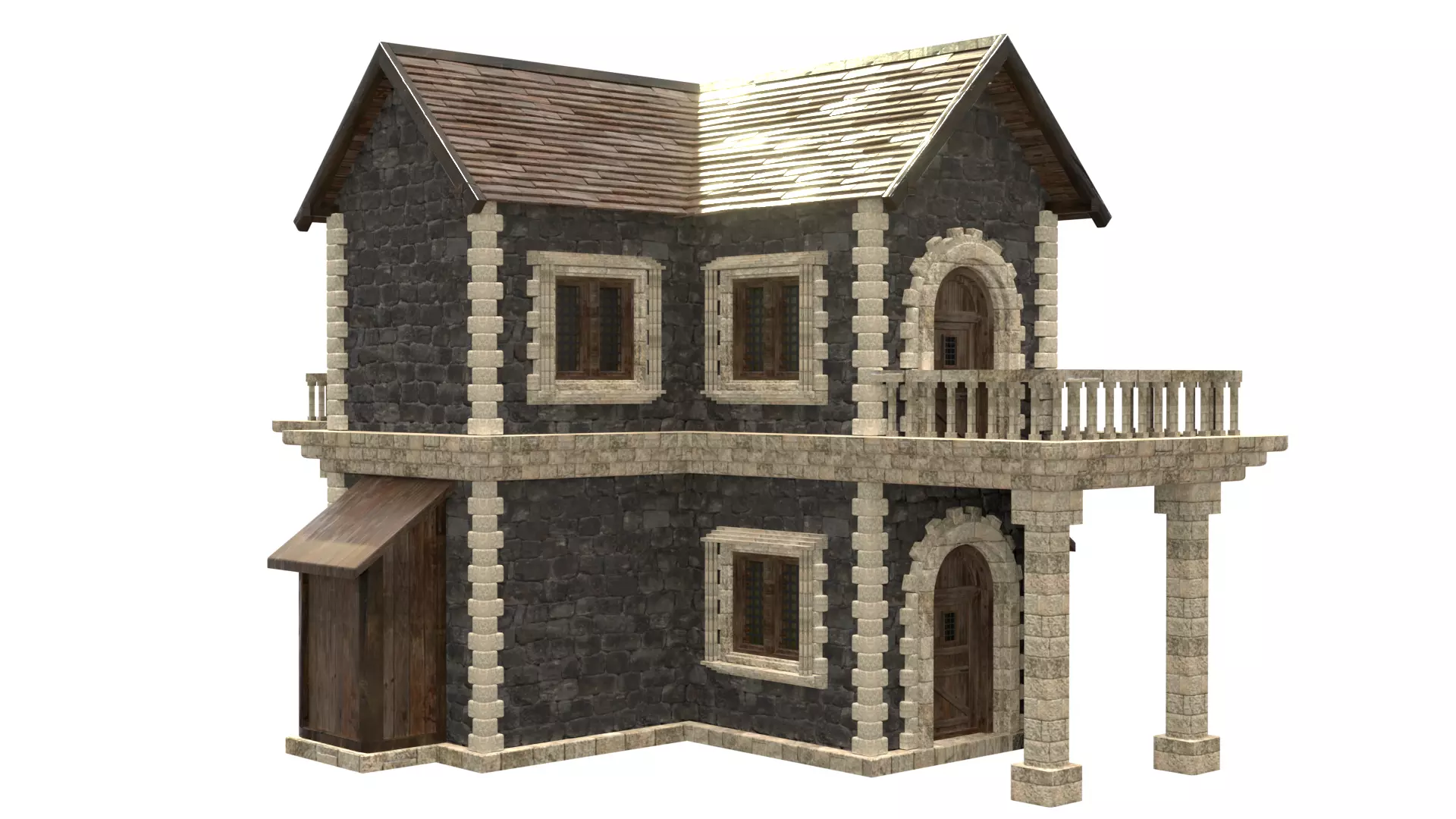 medieval house low poly city town residential house  9 3D model_4