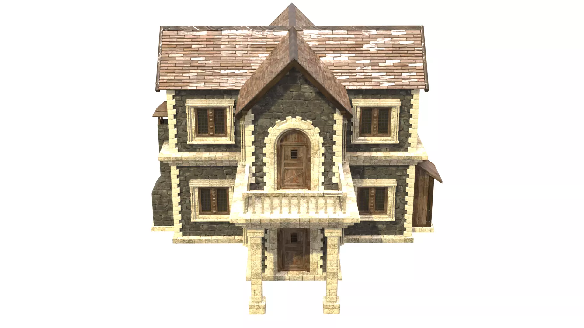 medieval house low poly city town residential house  9 3D model_1
