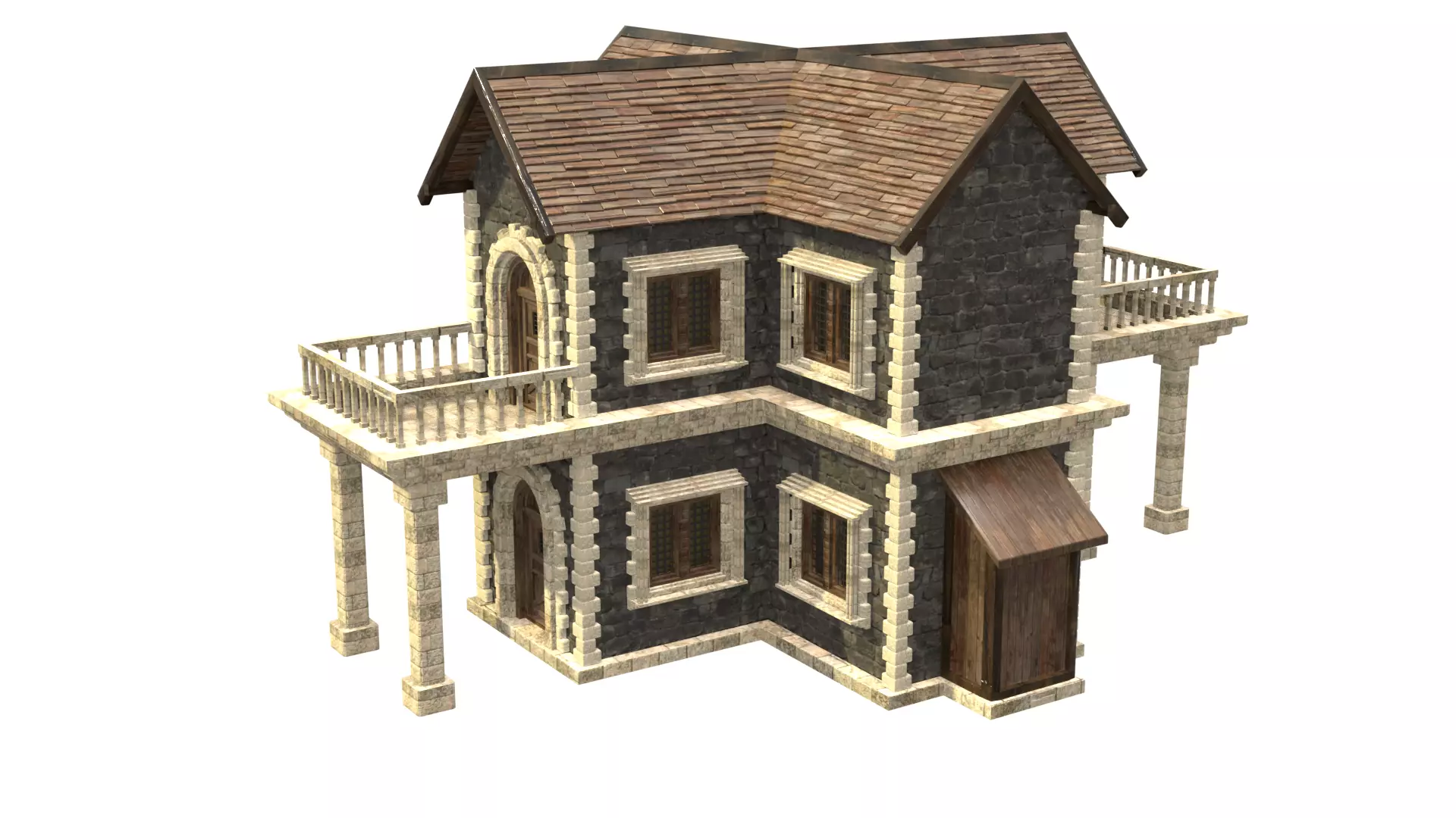 medieval house low poly city town residential house  9 3D model_2