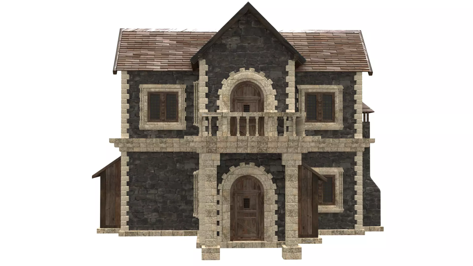 medieval house low poly city town residential house  9 3D model_5