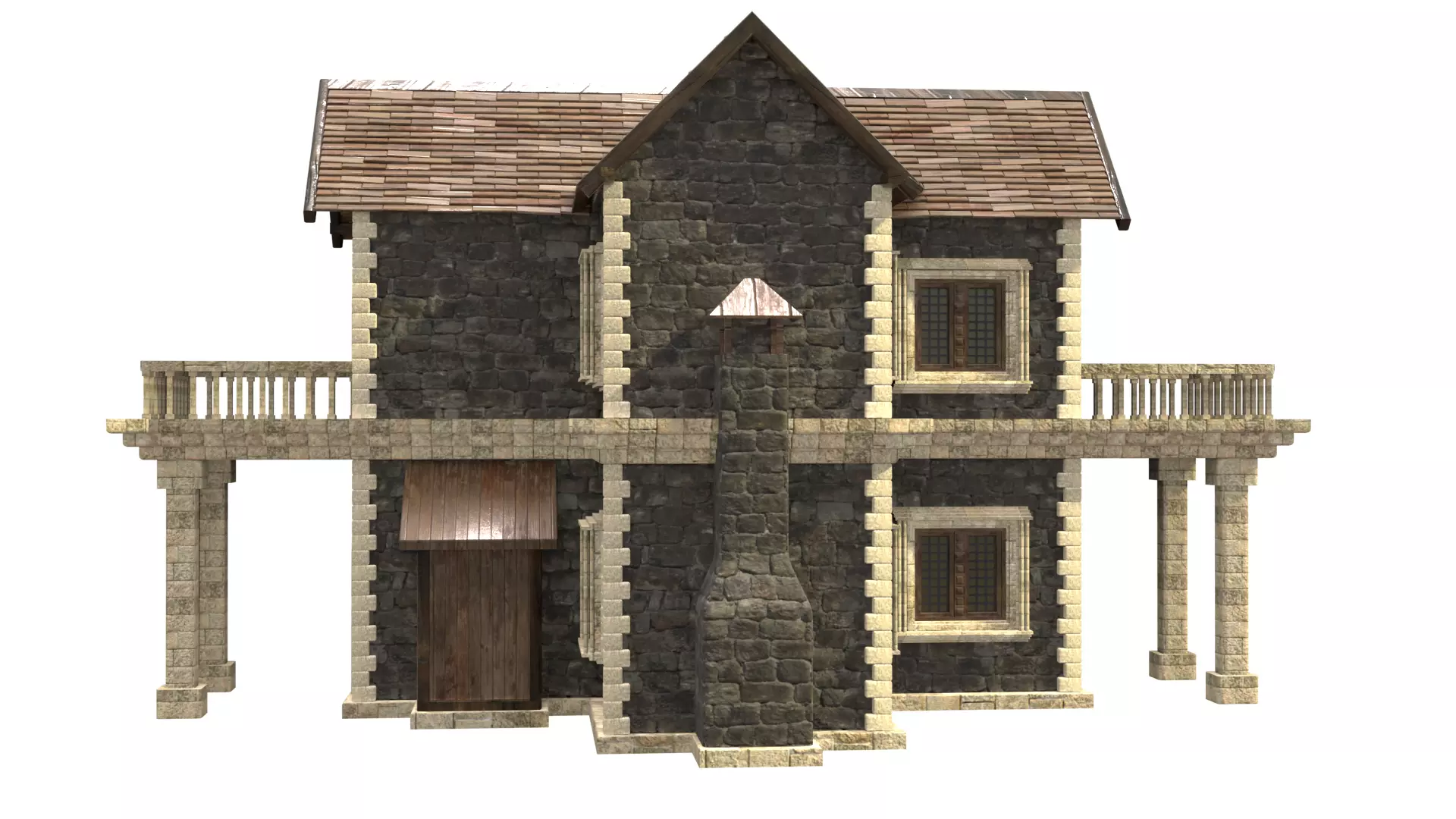 medieval house low poly city town residential house  9 3D model_7
