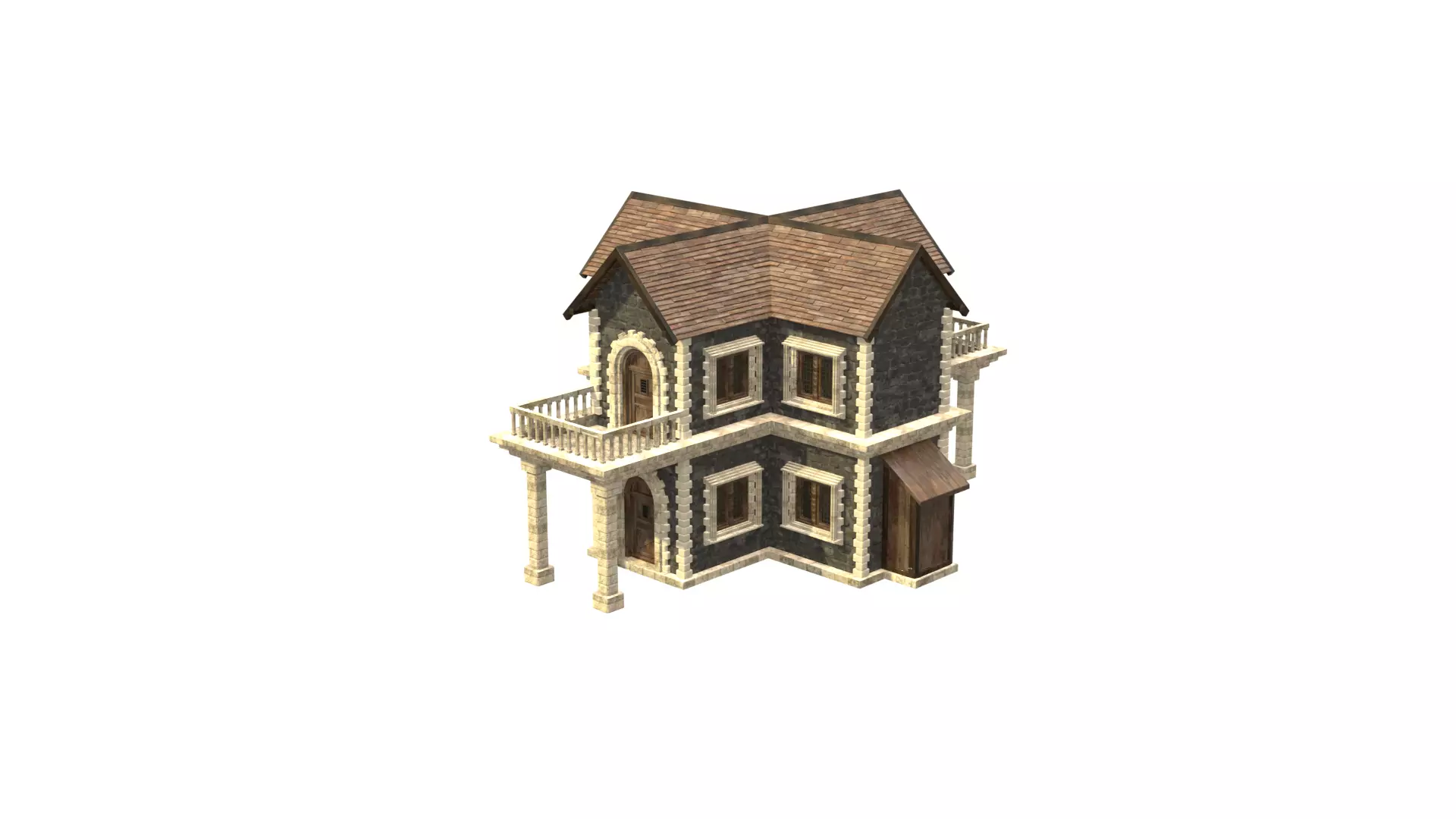 medieval house low poly city town residential house  9 3D model_9
